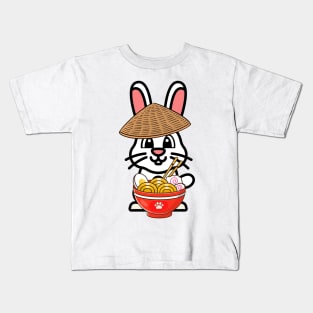 Funny bunny is eating noodles Kids T-Shirt